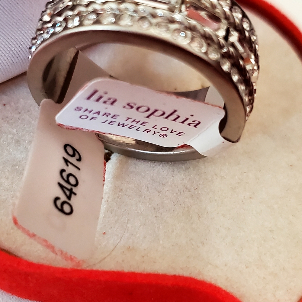 Lia Sophia Silver Crystal Ring Sz 10 New In Box Retired Cocktail - Wedding Style - Picture 2 of 11